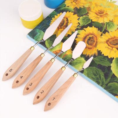 China Art Tool Splashing Drawing 5pcs Mixed Stainless Steel Painting Palette Knife Plastic Spatula Handle Scraper Art Supplies for Artist for sale