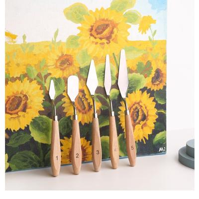 China Art Tool 5pcs Palette Knife Drawing Painting Set Mixed Shape Stainless Steel With Wooden Handle for sale