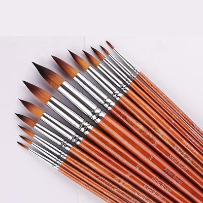 China New Watercolor 13PCS Nylon Pole Pen Set Wooden Hair Acrylic Oil Painting Nylon Brush Set for sale