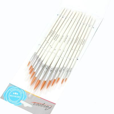 China Watetcolor Painting Professional Artist 12pcs Painting Brushes Set White Wood Handle Detail Round Art Paint Brush for sale