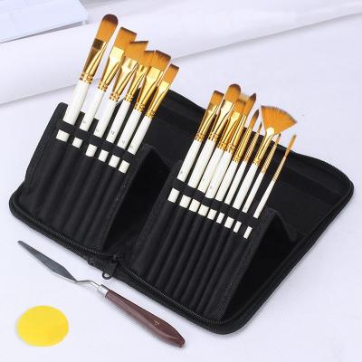 China Watetcolor Painting Amazon Hot Selling Nylon Hair Brushes For Multipurpose Oil Watercolor Painting Set Brush 15pcs for sale