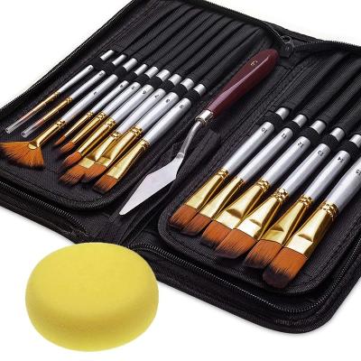 China Watetcolor Nylon Hair Handle Paint Mixed Main Wooden Brush for Acrylic Watercolor Oil Painting Set Brush 15PCS for sale