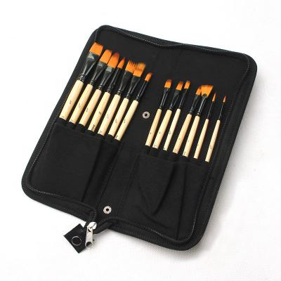 China Nylon Artist Paint Brushes Set of 14pcs Different Color Shape Professional Wooden Nylon for sale