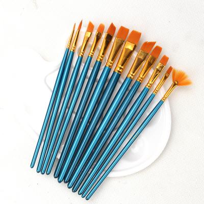 China Artist 12 Pcs Nylon Paint Brush Set Professional Nylon Color Palette Watercolor Oil Gouache Painting Brushes for sale