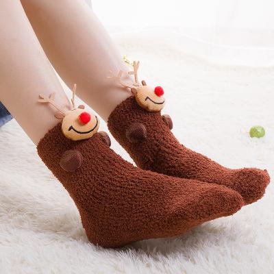 China Wholesale Warm Soft Feeling Parent-child Christmas Socks Winter Thicken Socks Coral Fleece Christmas Socks Cute Animal Floor for sale