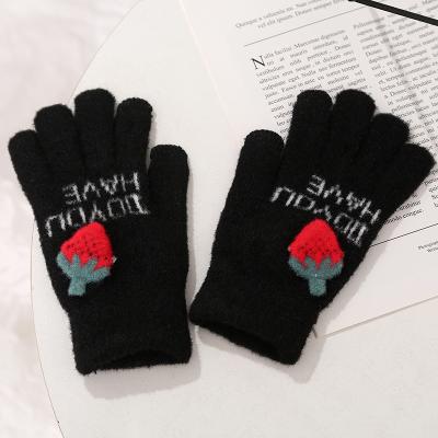 China Ladies Touch Screen Thermal Warm Cute Strawberry Style Warm Gloves Plus Velvet Winter Heated Gloves for sale