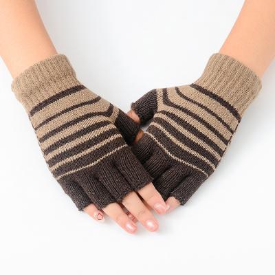 China 2021 Winter Mens Striped Half-Finger Gloves Comfortable Knitted Warm Gloves Wool Fingerless Typing Gloves for sale