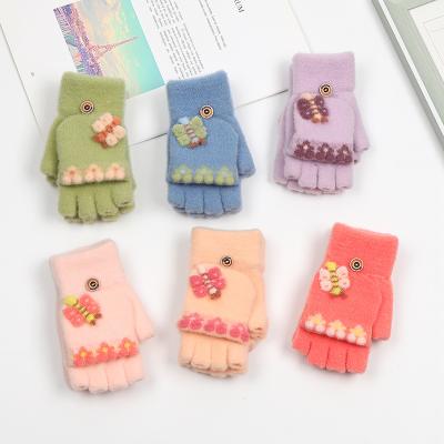 China New Arrivals Soft Smooth Feeling Children's Half Finger Clamshell Gloves Jacquard Cute Warm Cute Baby Gloves Winter Cute Knitted Gloves for sale