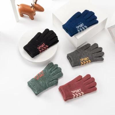 China New Jacquard Winter Children's Gloves Warm Cashmere Knitted Cold-proof Thickened Outdoor Cycling Gloves for sale