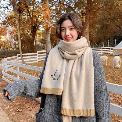 China New Style Soft Soft Feeling Avocado Scarf Women Knitted Wool Solid Color Silk Scarves Thicken Warm Scarf For Student for sale