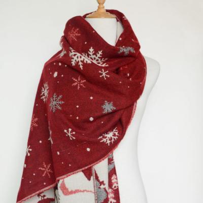 China Female Imitated Christmas Warm Scarf Snowflake Style Feeling Cashmere Shawl Tassel Winter Warm Soft Soft Long Scarf for sale