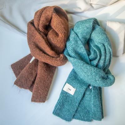 China 22*155cm Solid Color Mohair Shawl Scarf Ladies Knitting Scarf Hot Selling Student Couple Soft Couple for sale