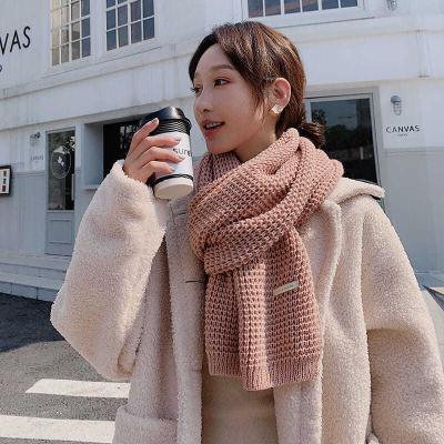 China Fashion Winter Color Sheer Scarf For Women Warm Scarf Cute Girl Knitting Thick Woolen Scarf for sale