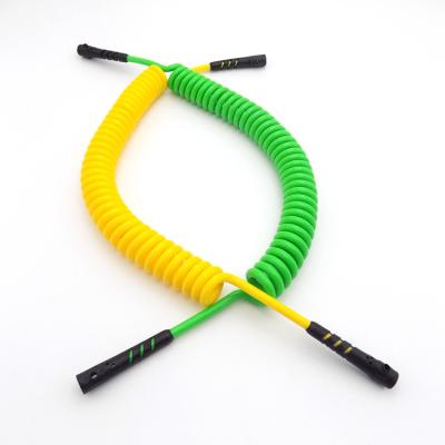 China 5.0mm Yellow Green PU Customized Safety Stainless Rope Diving Fishing Spring Coil Cable Retractable Tool Lanyard for sale