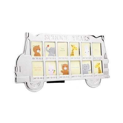 China Luxury Newborn Kids Gifts Baby Photo Frame Metal School Bus Souvenirs Grade 4X5Cm School Bus Baby Home Decoration for sale