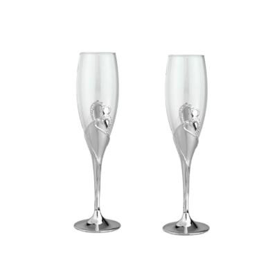 China Wedding Gifts Bronze White Champagne Glasses Crystals Wholesale Eco-Friendly Food Grade 100-200Ml Champagne Flutes Metal Stem Clear for sale