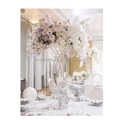 China Wedding Party Decoration Wedding decoration tall gold metal flower vase stand table centerpiece stand white for party for sale