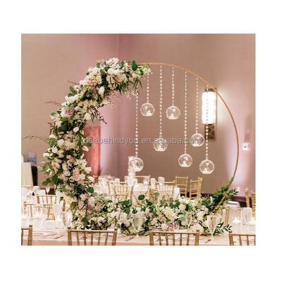 China Wedding Party Decoration Wholesale wedding decoration table centerpiece round circle gold hula hoop table centerpiece with acrylic ball hanging for sale