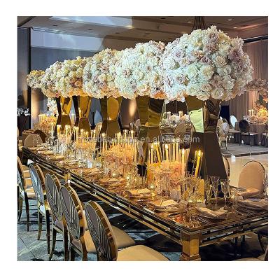 China Wedding Party Decoration Wedding stainless steel big flower stand plinth cake stand wedding flower stand gold geometric wedding arch for sale