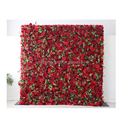 China Wedding Party Decoration 3d Roll up artificial red flower wall backdrop green flower wall panels for baby shower wedding decoration for sale