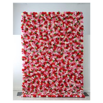 China Wedding Party Decoration 8ftx8ft red pink ivory silk 3d artificial flower wall rose flower backdrop for wedding decoration for sale