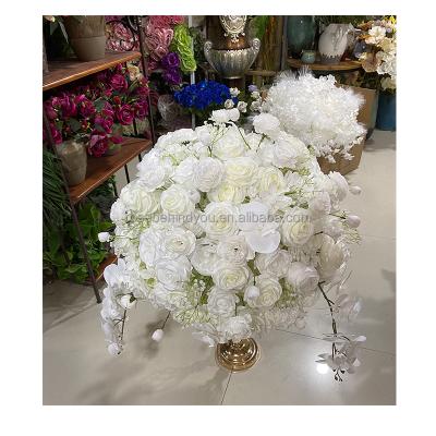 China Wedding Party Decoration Wedding Decoration Artificial White Rose Flower Ball Centerpieces With White Orchid Flower for sale