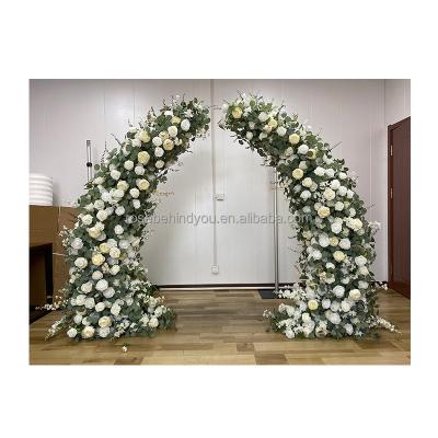 China Wedding Party Decoration Horn shape arch stand wedding artificial arch flowers green and white wedding arch flowers row for sale