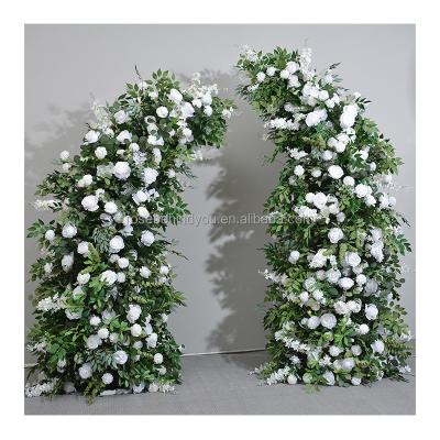 China Wedding Party Decoration Manufacture artificial ivory green flowers background wedding arch horn with flower for sale