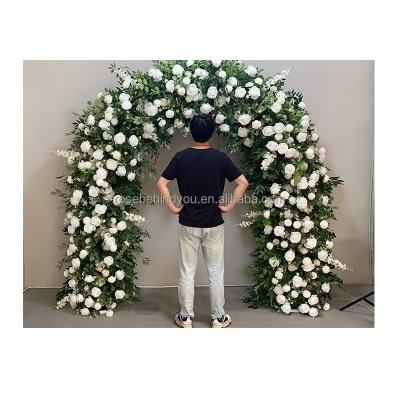 China Wedding Party Decoration Natural Forest Theme white ivory rose and greenery wedding arch flowers for gold metal arch wedding backdrop with flower for sale