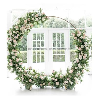 China Wedding Party Decoration 200cm Large circle gold metal arch backdrop artificial blush greenery flower arch wedding arch for sale