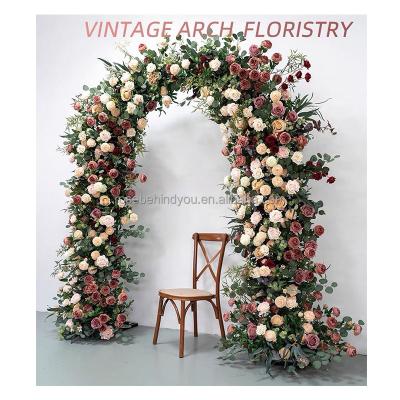 China Wedding Party Decoration Wedding garden entrance  fall dark rose eucalyptus greenery flower arch decoration wedding arch for sale