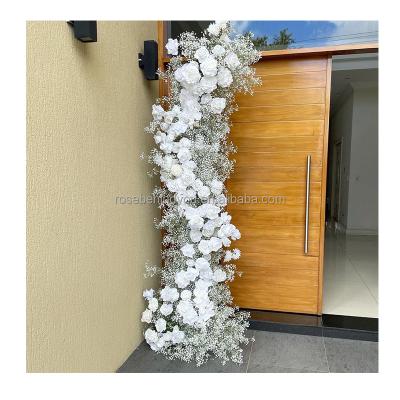 China Wedding Party Decoration White gypsophila babys breath rose orchid artificial flower row for wedding table flower row flowers runner for sale