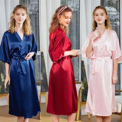 China FORLADIES Breathable 2021 Summer Bridesmaid Long Dressing Gown Red Bridal Maid Dressing Gown Women Sleepwear for sale