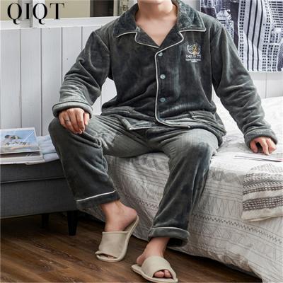 China FORLADIES Winter Thickened QUICK DRY Dark Pattern Hot Selling Luxury Home Set Men Two Pieces Cardigan Pajamas for sale