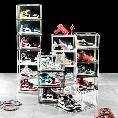 China Custom Open Side Shoe Box Display Organizer Clear Stackable Plastic Clear Storage Containers Shoe Box Workable for sale