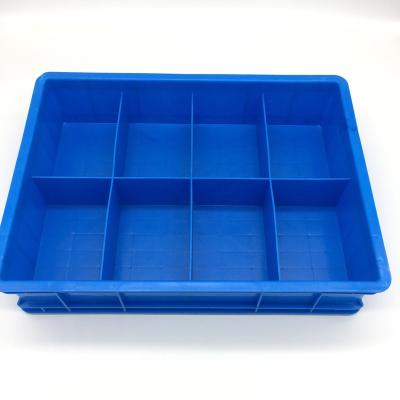 China Recyclable High Quality Durable Hard Plastic Blue PE Injection Molding Storage Box With Multiple Lattices for sale