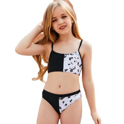 China New Arrival Breathable Fashion Color Contrast Printed Bikini Briefs Kids Swimwear Two Piece Set For Girls for sale