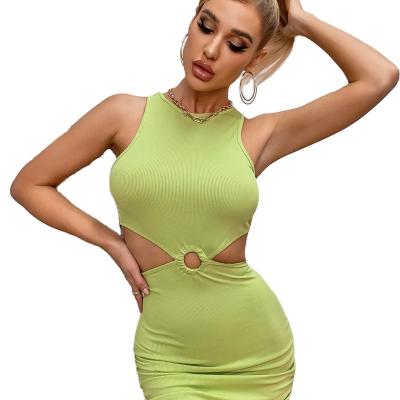 China Supplier Solid Color Anti-Static Ribbed Knit Bodycon Dress Hip Sleeveless Cut Out Skirt For Women for sale