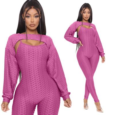 China New Arrival Bubble Sleeve Sling QUICK DRY Overalls Two Piece Sweat Suit For Women for sale