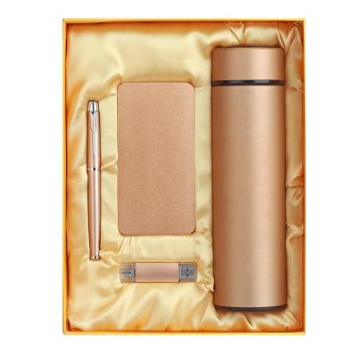 China Agriculture Classic 4 in 1 Vacuum Water Bottle Gift Set Power Bank Smart Led Gift Set Promotion Events Gift Set with USB Drive and Pen for sale