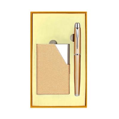 China With card holder and name card pen gift set 2 in 1 business holder card gift set with metal pen promotional giftset with card holder and name card pen for sale