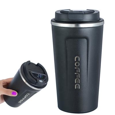 China New Next Viable Stainless Steel 304 Led Temperature Display Coffee Mug 500ml Custom Powder Effect Coffee Cup With Water Leakage Lid for sale