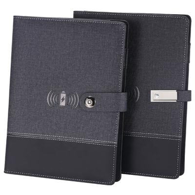 China Multifunctional Luxury Powerbank Real Leather 8000mah Notebook+Notebook With Power Bank A5 Wireless Diary Notebook Power Bank With USB Drive for sale