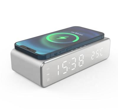 China Wireless Charger Alarm Clock/Top Sell Temperature Display Multifunctional Digital Led Alarm Clock With 5w Qi Wireless Charger For Phone Pod 10w Fast Charging for sale