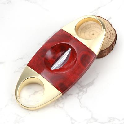 China Colorful Zinc Alloy Cigar Scissor V Cutter Water Transfer Cutter V Shape Cutter Gold Plating Handle Cigar Cutter for sale