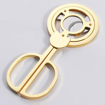 China Morden Gold Plating Stainless Steel Cigar Cutter Windmill Cutter Fan Blwer Hold Cigar Scissors for sale