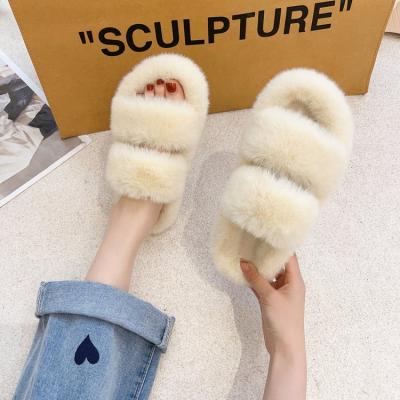 China Fashion Sales Ladies Faux Fur Home Plush Light Warm Fluffy Women Slippers Cozy Cozy Fashion Fur Slippers for sale