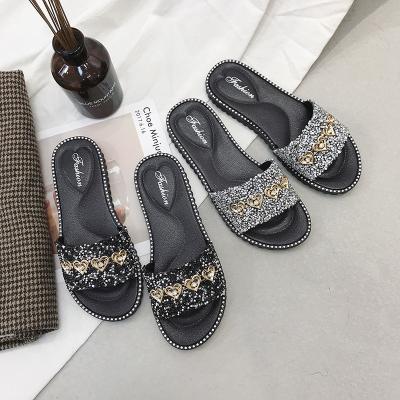 China Korean version of new fashion trend faux stone sequins thick-soled word clog beach shoes women's wear slides slippers for sale