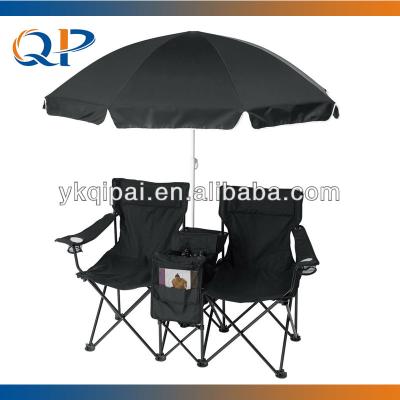 China Portable Hot Sale Outdoor Beach Furniture Double Folding Couples Lovers Chair With Bag Umbrella Cloth Camping Fishing Armchair Cheap for sale