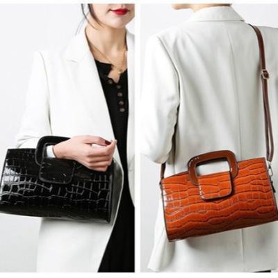 China Lady Bags Girl's Retro PU China Alligator Handbags Women's Square Bag Pure Color Zipper Wholesale for sale